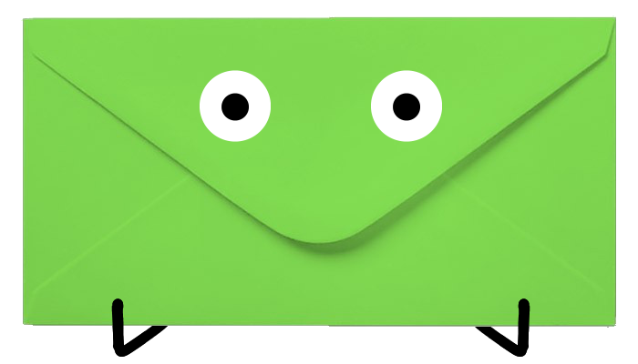 green envelope with eyes and legs;